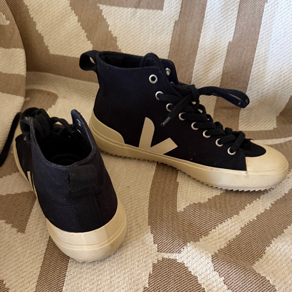 Veja Black and Cream High-Top Sneakers - Picture 2 of 5